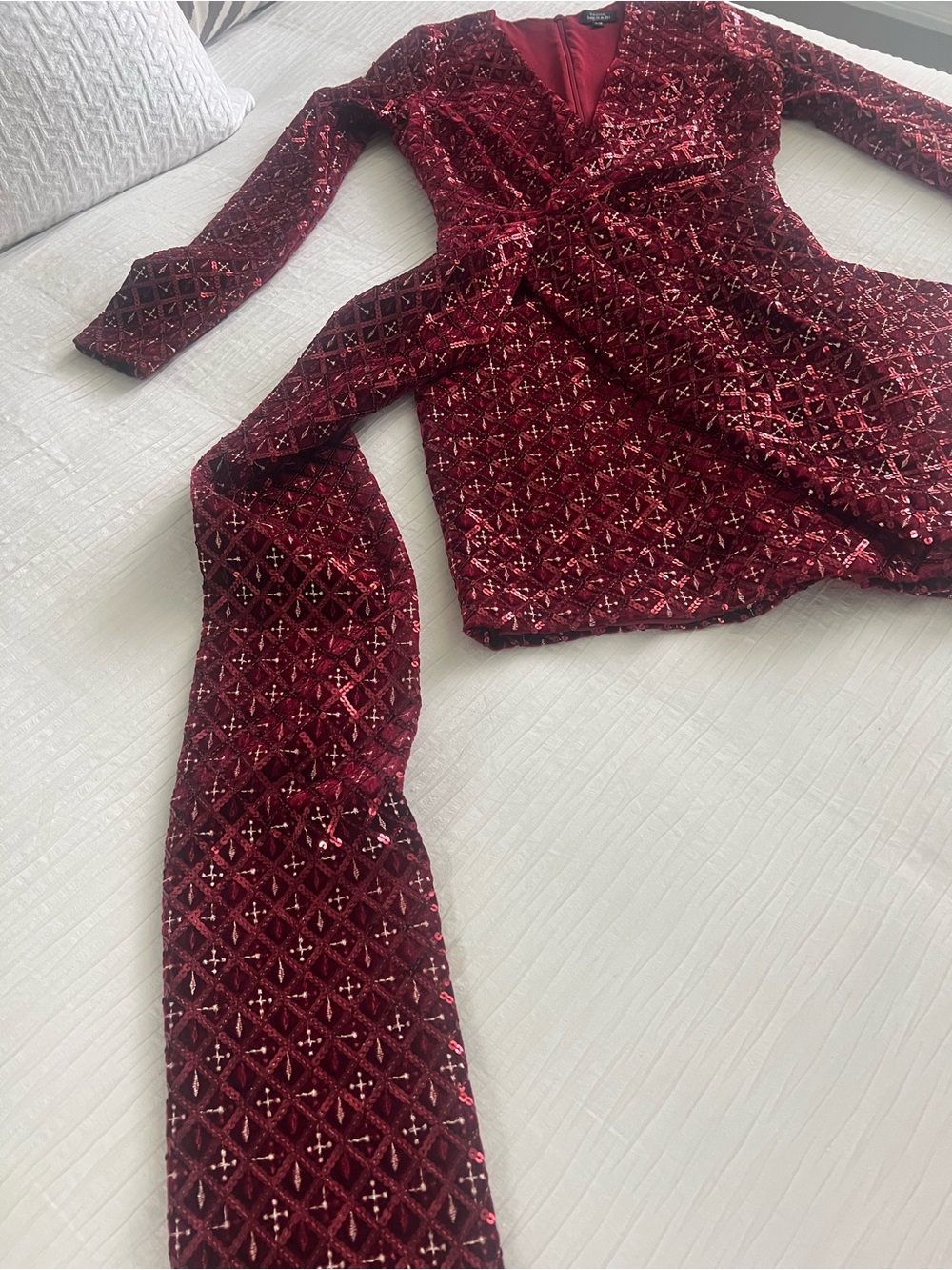 NADINE MERABI Ruby Red Velvet Wrap Mini Dress - Picture 4 of 8
